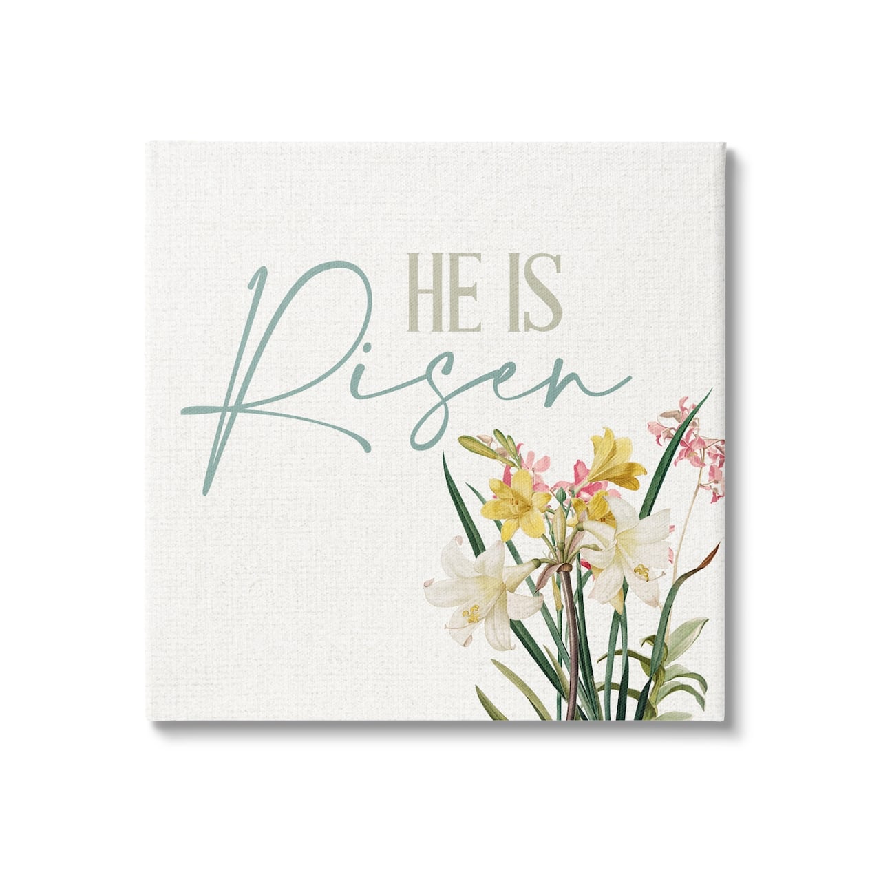 Stupell Industries He Is Risen Religious Easter Holiday Flower Blossoms Canvas Wall Art